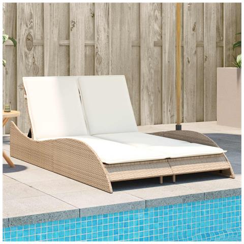 Lettino Prendisole con Cuscini Beige 114x205x73 cm Polyrattan - Foto 2