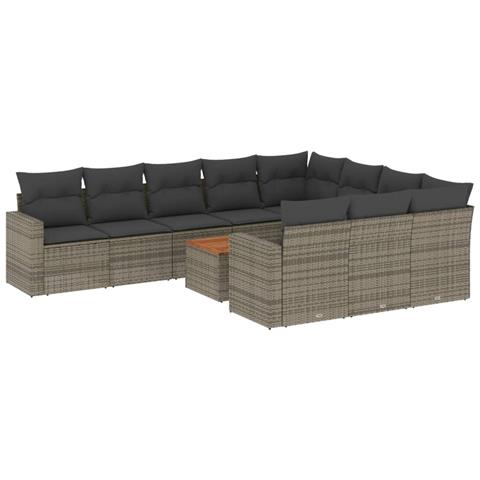 Set Divani da Giardino 11 pz con Cuscini in Polyrattan Grigio - Foto 1