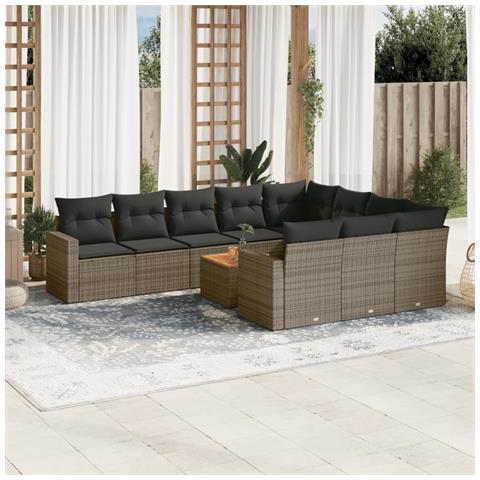 Set Divani da Giardino 11 pz con Cuscini in Polyrattan Grigio - Foto 2