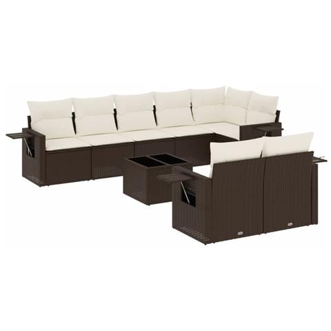 Set Divani da Giardino 9pz con Cuscini Marrone in Polyrattan - Foto 1