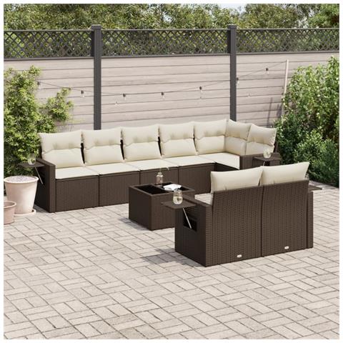 Set Divani da Giardino 9pz con Cuscini Marrone in Polyrattan - Foto 2