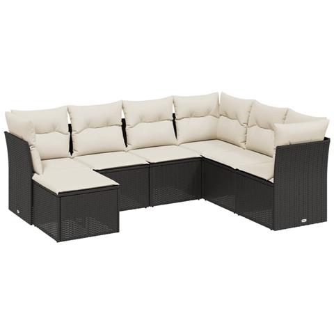 Set Divani da Giardino con Cuscini 7pz Nero Polyrattan - Foto 1