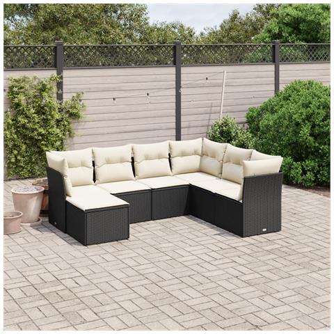 Set Divani da Giardino con Cuscini 7pz Nero Polyrattan - Foto 2