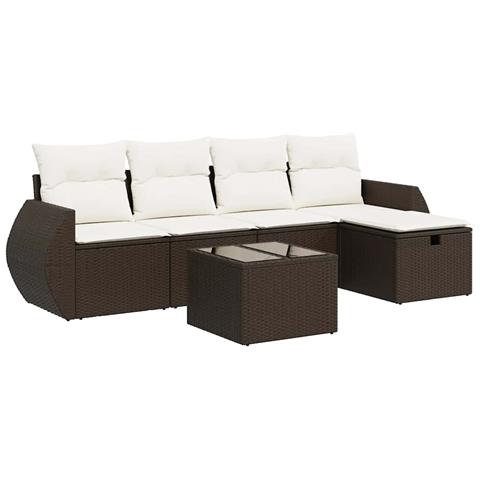 Set Divano da Giardino 6 pz con Cuscini Marrone in Polyrattan - Foto 1