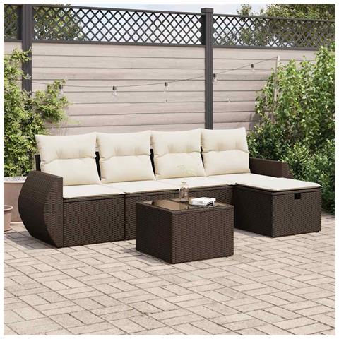 Set Divano da Giardino 6 pz con Cuscini Marrone in Polyrattan - Foto 2