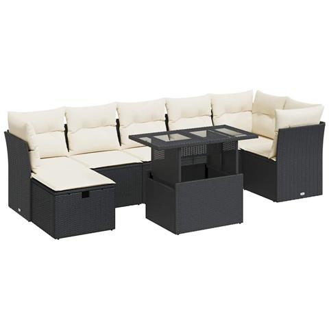 Set Divani da Giardino con Cuscini 8 pz Nero in Polyrattan - Foto 1
