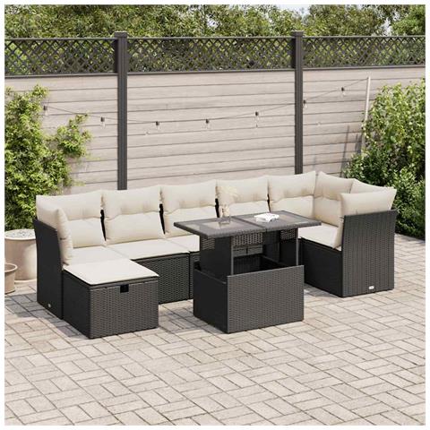 Set Divani da Giardino con Cuscini 8 pz Nero in Polyrattan - Foto 2