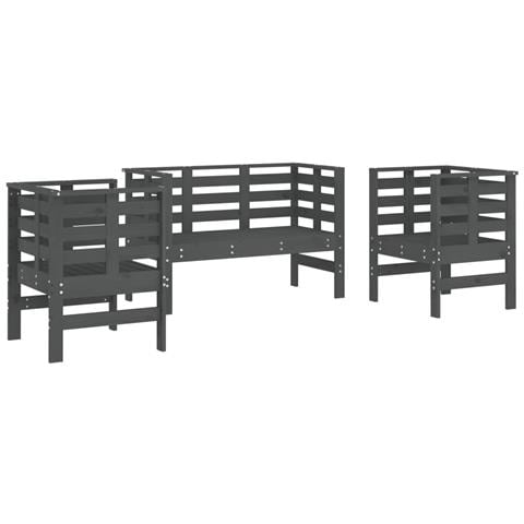 Set Salotto da Giardino 3 pz Grigio in Legno Massello di Pino - Foto 1