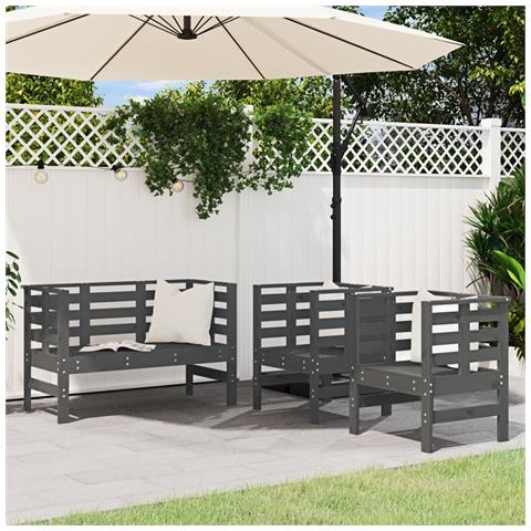 Set Salotto da Giardino 3 pz Grigio in Legno Massello di Pino - Foto 2