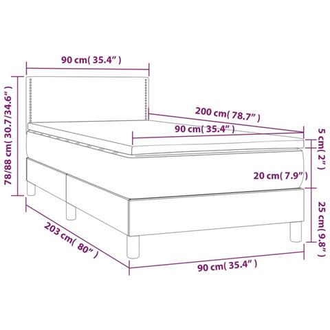 Letto a Molle con Materasso e LED Nero 90x200 cm in Velluto - Foto 8