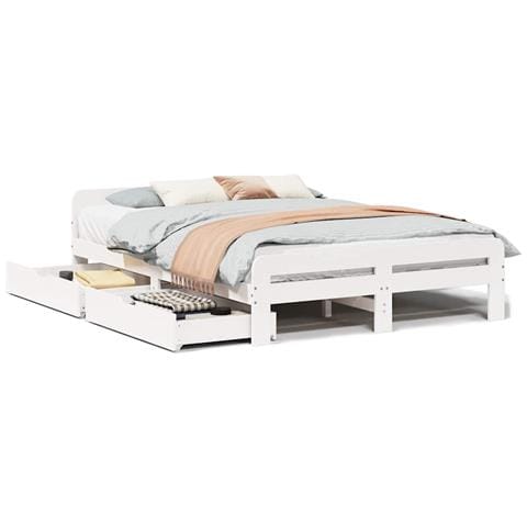 Letto senza Materasso Bianco 140x200 cm Legno Massello di Pino - Foto 1