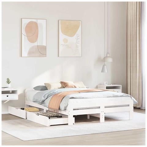 Letto senza Materasso Bianco 140x200 cm Legno Massello di Pino - Foto 2