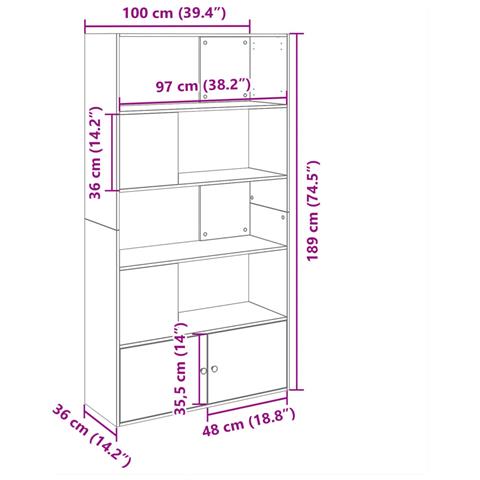 Libreria Grigio Sonoma 100x36x189 cm in Legno Multistrato - Foto 9