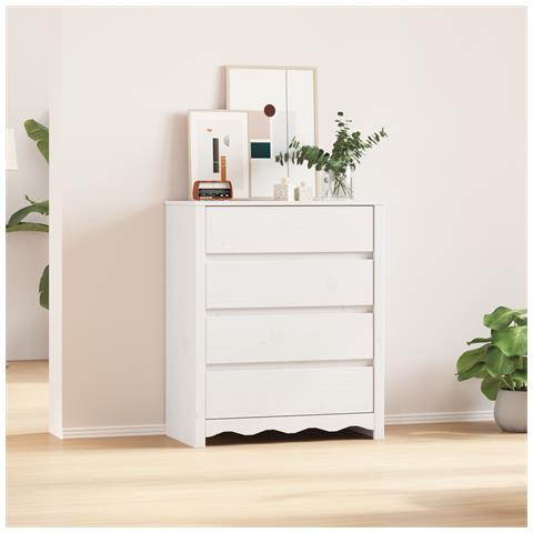 "Cassettiera ""DRAMMEN"" Bianca 76,5x40x91 cm Legno Massello Pino" - Foto 2