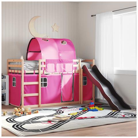 Letto a Castello con Scivolo e Tende Rosa 80x200 cm - Foto 2