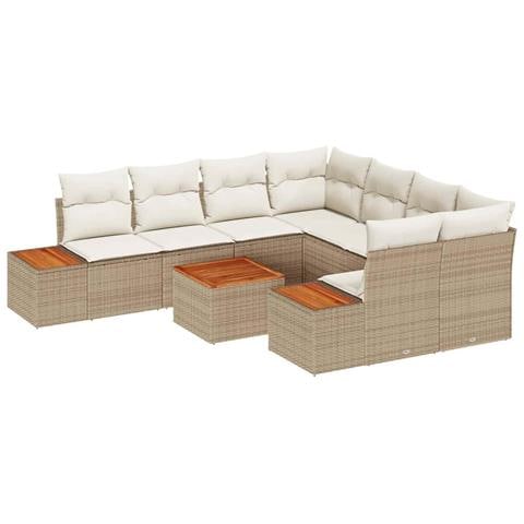 Set Divano da Giardino con cuscino 9 pcs Beige Poly Rattan - Foto 1