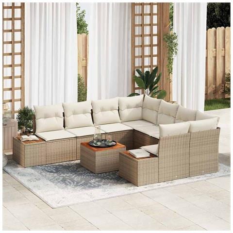 Set Divano da Giardino con cuscino 9 pcs Beige Poly Rattan - Foto 2