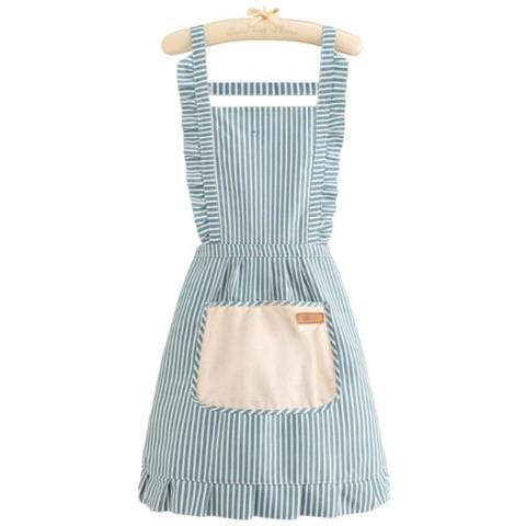 Elegante Grembiule Da Cucina In Cotone E Lino - Pettorina Traspirante Per Cucinare In Casa Blue - Foto 1