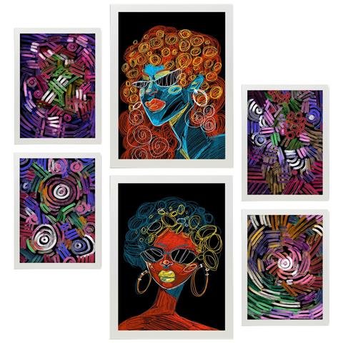 Set Di 6 Stampe Stark Forms 2 In Dipinti Decorativi Estetici Astratti Femminili Per Il Tuo Soggiorno Di Casa A3 & A4 Cornice Bianca - Foto 1