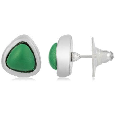 Orecchino A Bottone In Argento Con Bottone Triangolare In Smeraldo - Foto 1