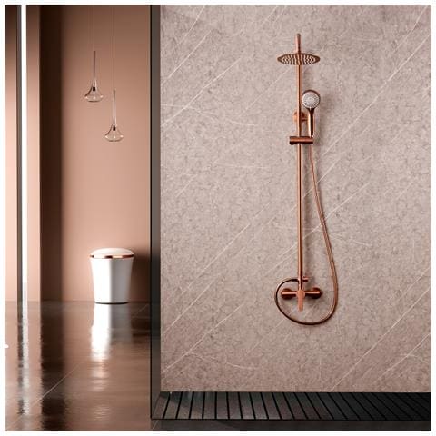 Set Doccia Monocomando Roma Oro Rosa Corpo Ottone Asta Estensibile Getto Extra Piatto Ø20 Anticalcare Cartuccia Ceramica Ø35 Mm Finitura Pvd Spazzolata Tubo E Maniglia Inclusi - Modello Ime - Foto 1