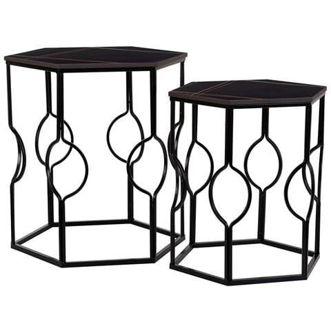 Set Tavoli 2 Pezzi Metallo Nero 34x34x52h-39x39x57h Cm - Foto 1