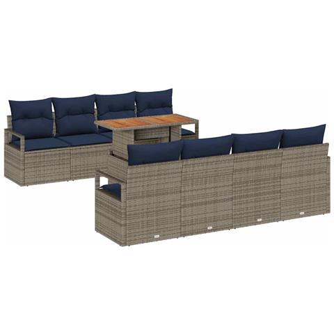 Set Divano da Giardino con cuscino 9 pcs Grigio e Blu Navy - Foto 1