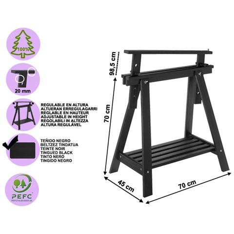Cavalletto regolabile multiuso in legno di pino altezza cm 70/98max nero - Foto 3