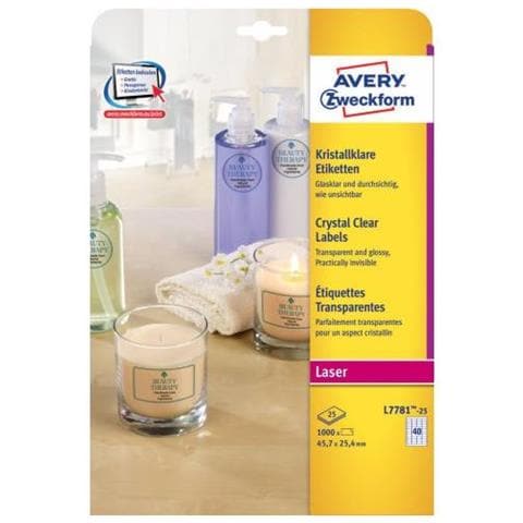 ry L7781-25 Etichetta Autoadesiva Trasparente Rettangolo Permanente 1000 Pezzo[ i] (ry Crystal Lbl 45.7x25.4mm Clear L7781-25 40 P / sht Pk1000)  - Foto 1