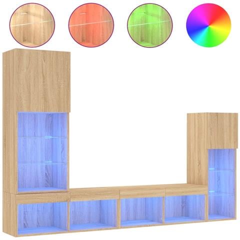 Mobili Tv A Muro Con Led 4pz Rovere Sonoma Legno Multistrato - Foto 1
