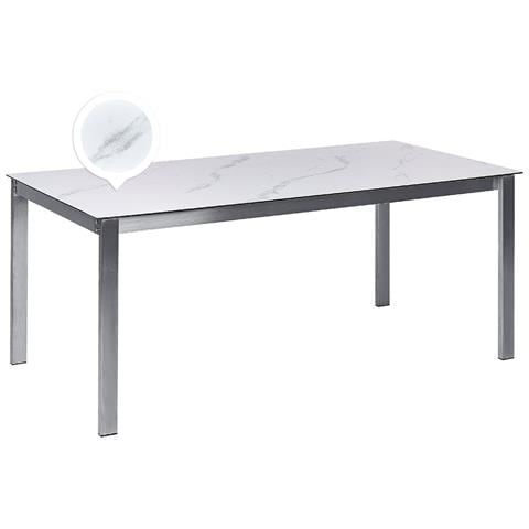 Tavolo Da Giardino Vetro Temperato Effetto Marmo E Acciaio Inox Argento 180 X 90 Cm Cosoleto - Foto 2