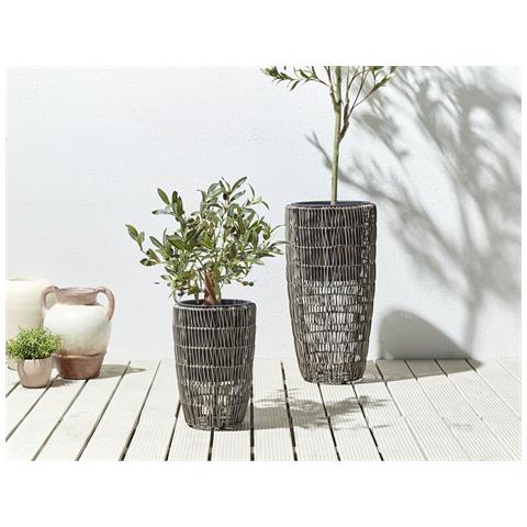 Set Di 2 Vasi Per Piante Chelone Rattan Sintetico 26/34 Cm Marrone - Foto 1