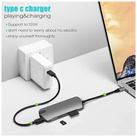 Hub Usb C 8 In 1 Con Usb 3.0, Hdmi, Rj45, Lettore Di Schede Sd /tf, Ricarica Pd Da 100 W - Foto 2