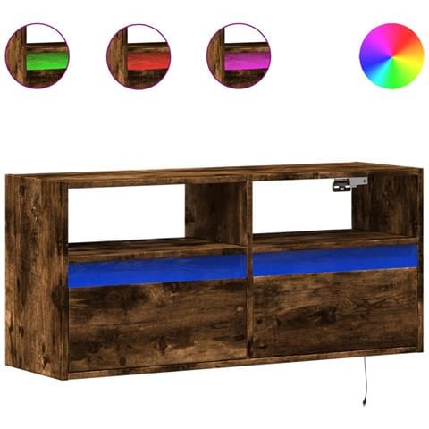 Mobile TV a Parete con Luci LED Rovere Fumo 100x31x45 cm - Foto 1