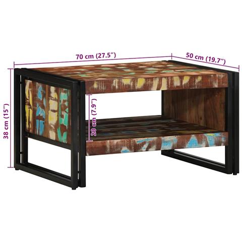 Tavolino Salotto Multicolore 70x50x38cm Legno Massello Recupero - Foto 9