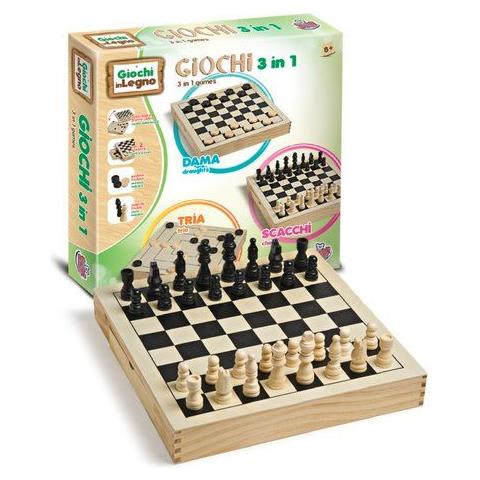 Gioco Grandi Giochi Gg95023 Giochi In Legno Dama, Scacchi E Tria 3 In - Foto 1