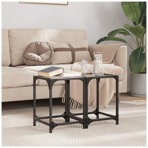 Tavolini Con Piano In Vetro Trasparente 2 Pz 30x30x40cm Acciaio - Foto 3