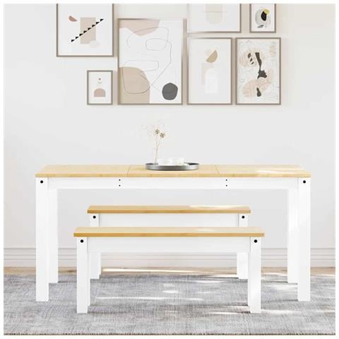 Set Da Pranzo 3 Pz Panama Bianco In Legno Massello Di Pino - Foto 1