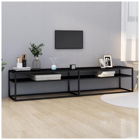 Lusso Casadino -  Mobile Porta Tv Nero 200x40x40,5 Cm In Vetro Temperato - Foto 6