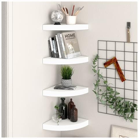Scaffali Angolari A Parete 4 Pz Bianchi 25x25x3,8 Cm In Mdf - Foto 8