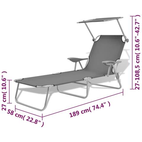 Lettino Prendisole Con Baldacchino In Acciaio Grigio - Foto 8