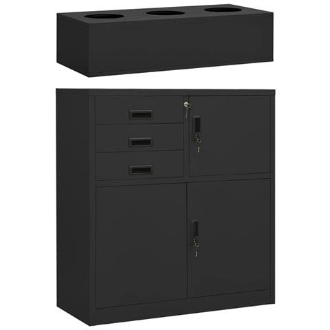 Armadio Ufficio Con Fioriera Antracite 90x40x125 Cm In Acciaio - Foto 2