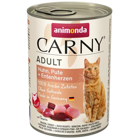 animonda Carny chicken, turkey + duck hearts, Adulto, Pollo, Anatra, Cuore, Tacchino, 400 g, Senza cereali, Non contiene soia - Foto 1