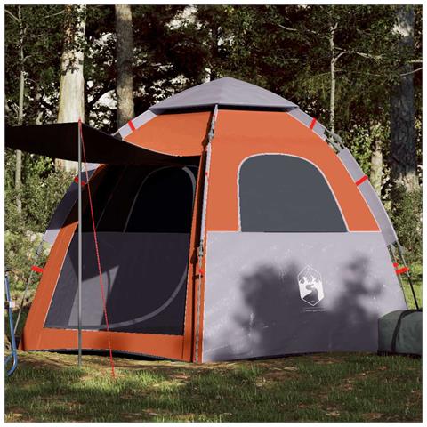 Tenda Campeggio Cabina 4 Pers. Grigio Arancione Rilascio Rapido - Foto 1