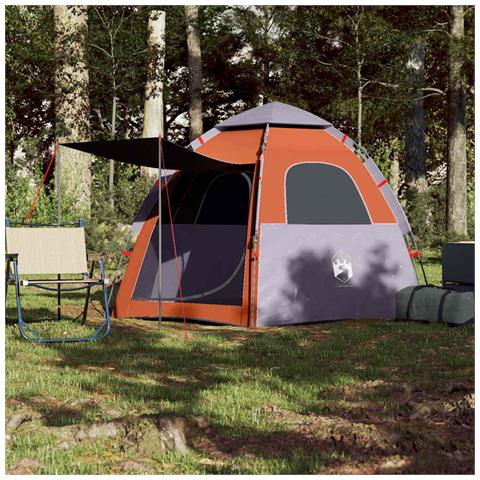 Tenda Campeggio Cabina 4 Pers. Grigio Arancione Rilascio Rapido - Foto 2