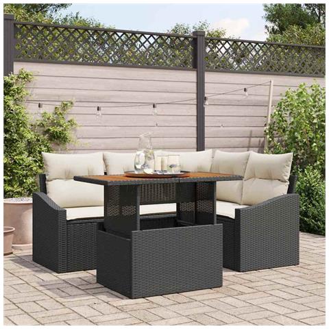 Set da Pranzo da Giardino 5 Pezzi con Cuscini Rattan Poliestere Nero - Foto 2