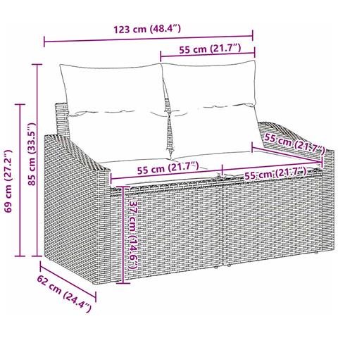 Set di divani da giardino 8 pezzi con cuscini Rattan Poly Nero - Foto 9