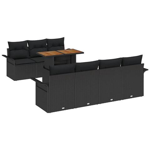 Set di Sofà da Giardino di 8 Pezzi con Cuscini Nero Rattan Polilogico,  Sofà da Giardino per 2 Persone con Ripostiglio e Cuscini Nero Rattan Polilogico - Foto 1