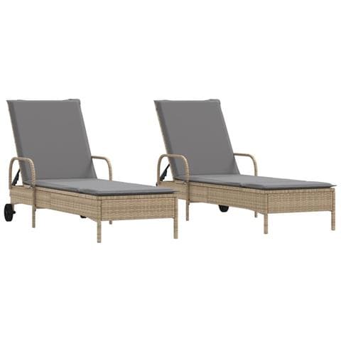 Lettini Prendisole 2 pz con Cuscini Beige in Polyrattan - Foto 1
