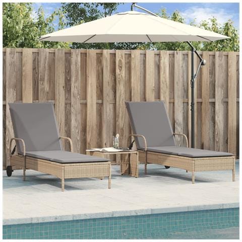 Lettini Prendisole 2 pz con Cuscini Beige in Polyrattan - Foto 2